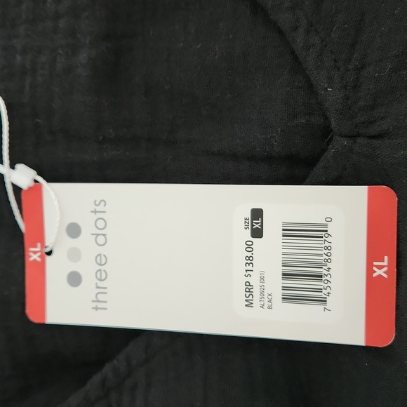 Three Dots Double Gauze Flutter Sleeve Top in Black Size XL MSRP $138 W-538 - Picture 5 of 9